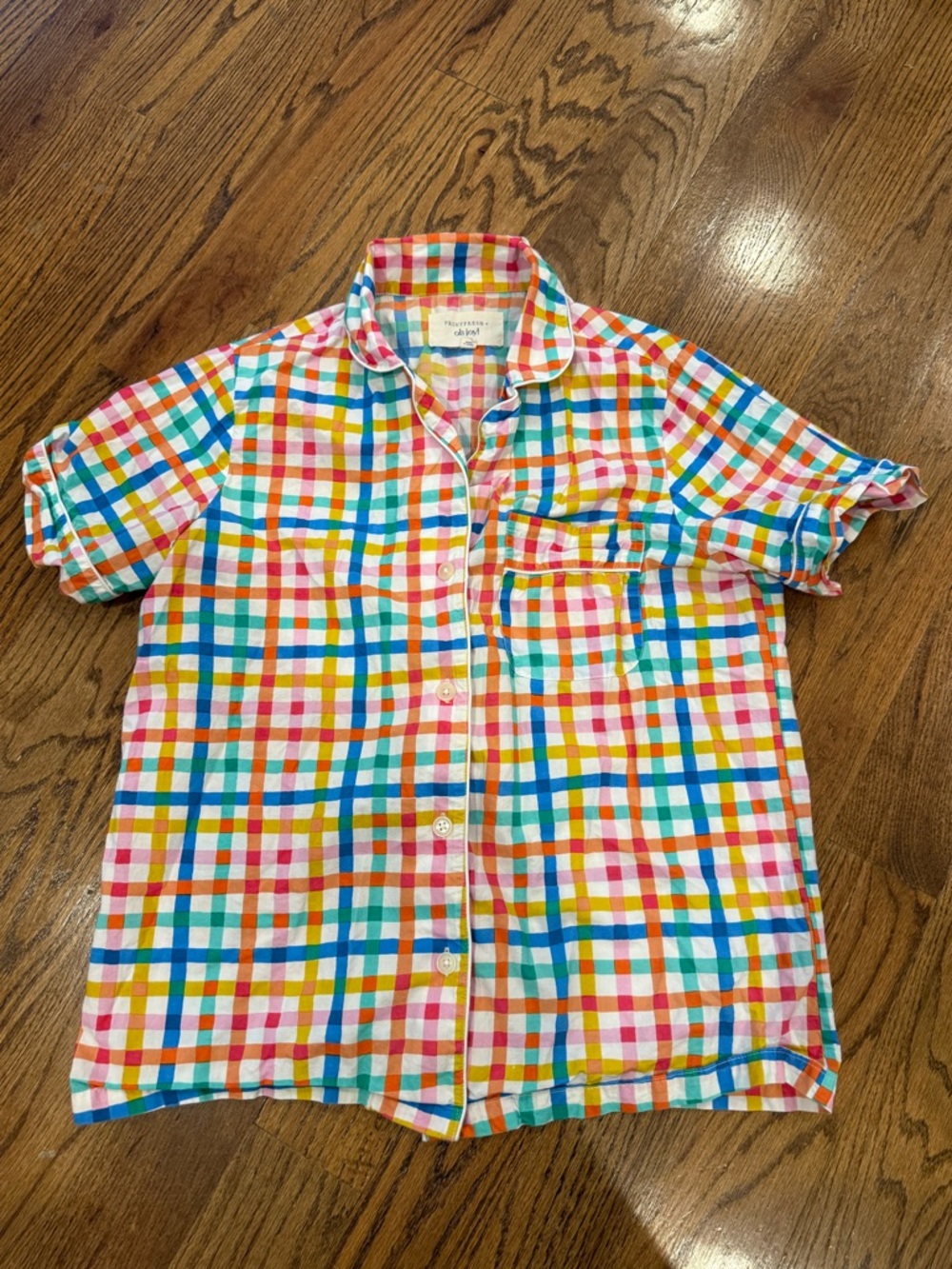 PrintFresh Oh Joy Pajama Top Size extra small Rainbow Plaid Organic Cotton XS
